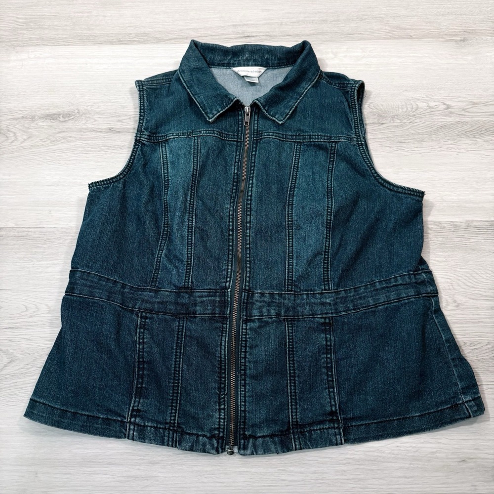 Christopher & Banks Denim Vest L Zip Dark Wash Y2K 90s Vintage‎ Boho Jean Vest